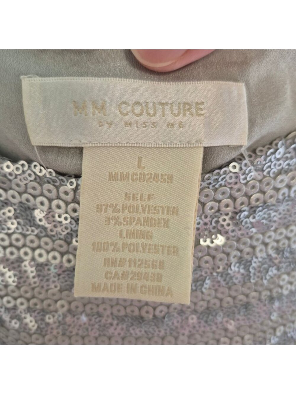 MM Couture By Miss Me Silver Sequin Mini Dress Lined With Side Zipper - Picture 6 of 6
